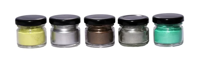 Resin Art Powder Pigment Set of 5 ( pearl yellow, Mica Silver, pearl Brown, pearl grey, pearl parrot green)