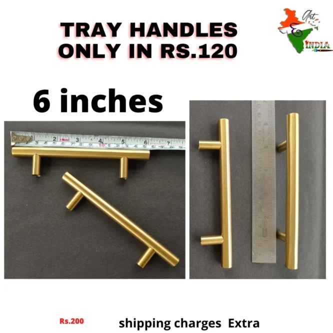 Metal Tray Handles Set 6 inches (Gold, 2 Piece)