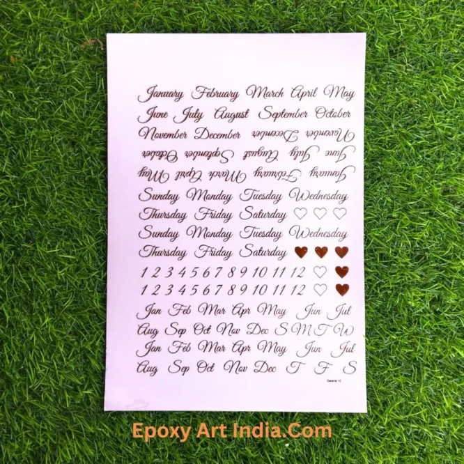 Embossed Gold Stickers sheet for weeks and year calligraphy