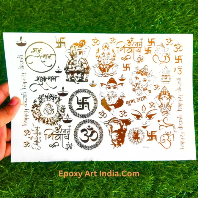 Embossed Gold Stickers sheet For Resin Art 224 Ganesh Ji Sticker