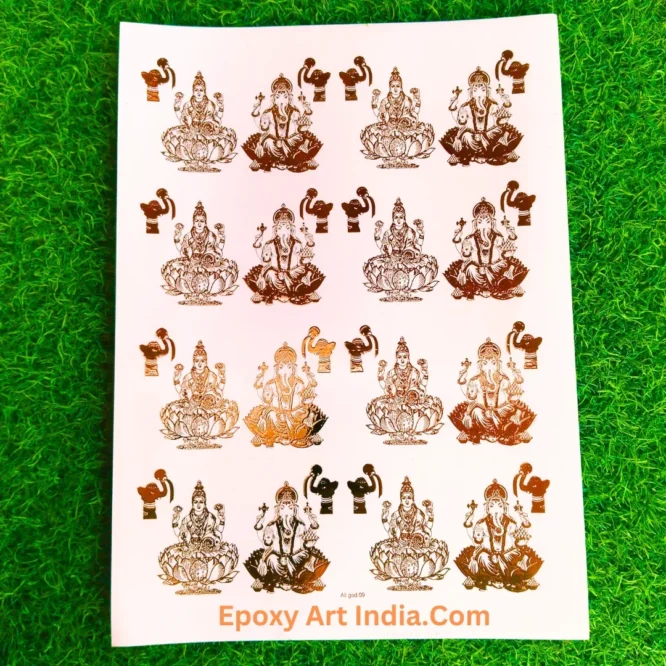 Embossed Gold Stickers sheet 233 A4 Size Laxmi Ganesh Ji Sticker