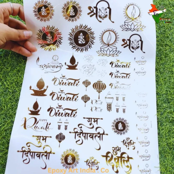 A5 Embossed Gold Stickers for resin art sheet 269 ( Diwali Sticker )