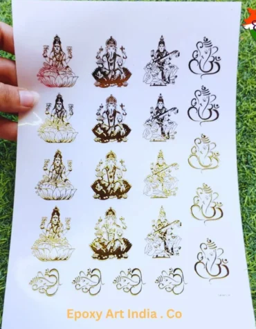 A5 Embossed Gold Stickers for resin art sheet 270 ( Ganesh ji Laxmi ji Sticker)