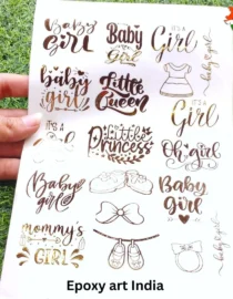 Embossed Gold Stickers for resin art sheet 264 ( Baby Girl Sticker )