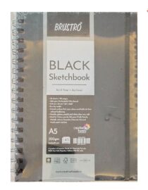 Brustro Black Sketchbook Acid Free Archival 200gsm Wiro Bond A5 Size